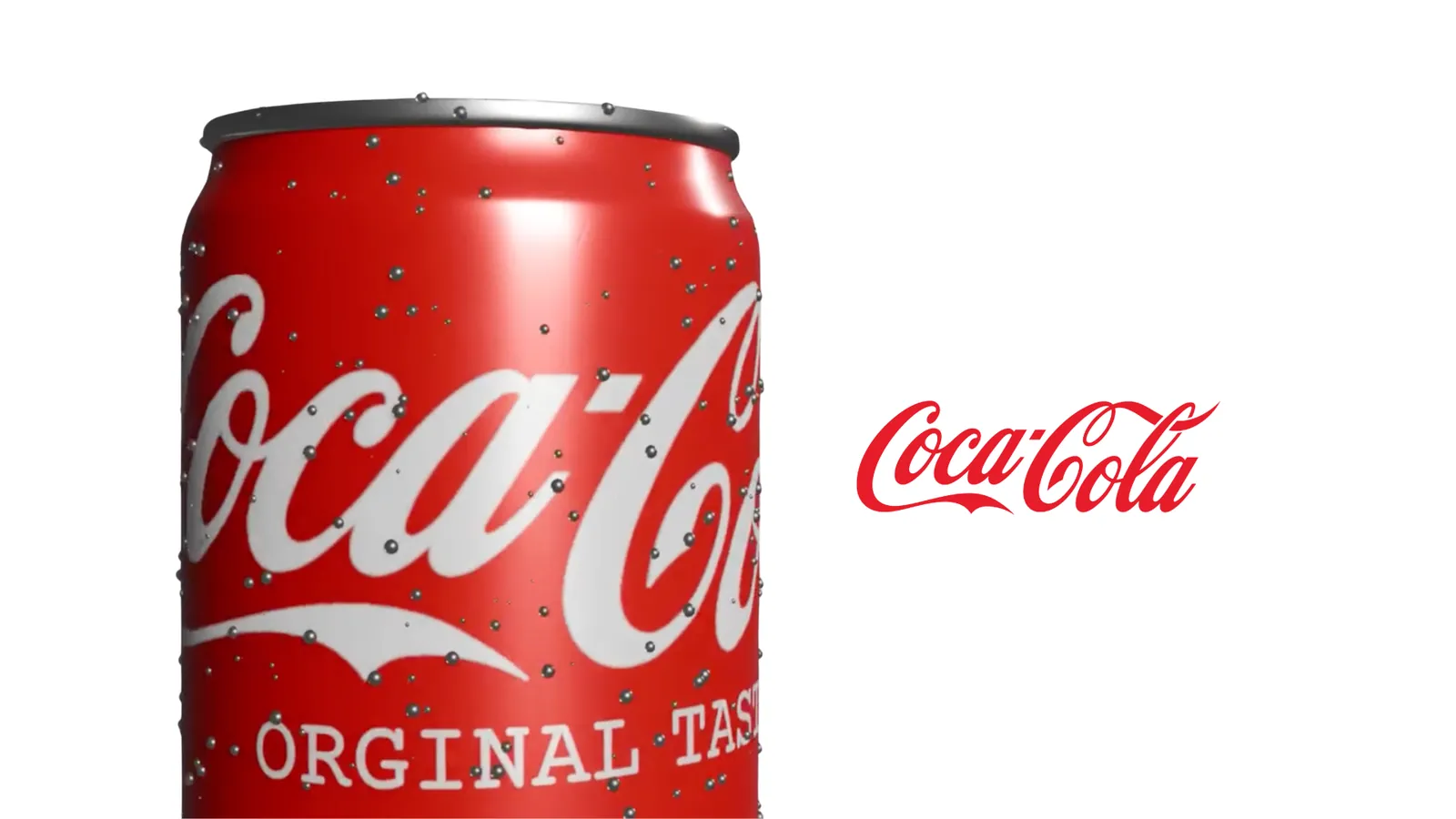 3D-rendered Coca-Cola can, close-up with condensation