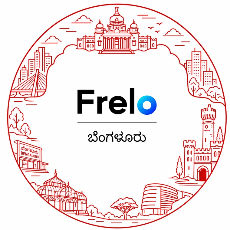 Frelo Bengaluru chapter logo, the city drawn in line art around the Frelo mark