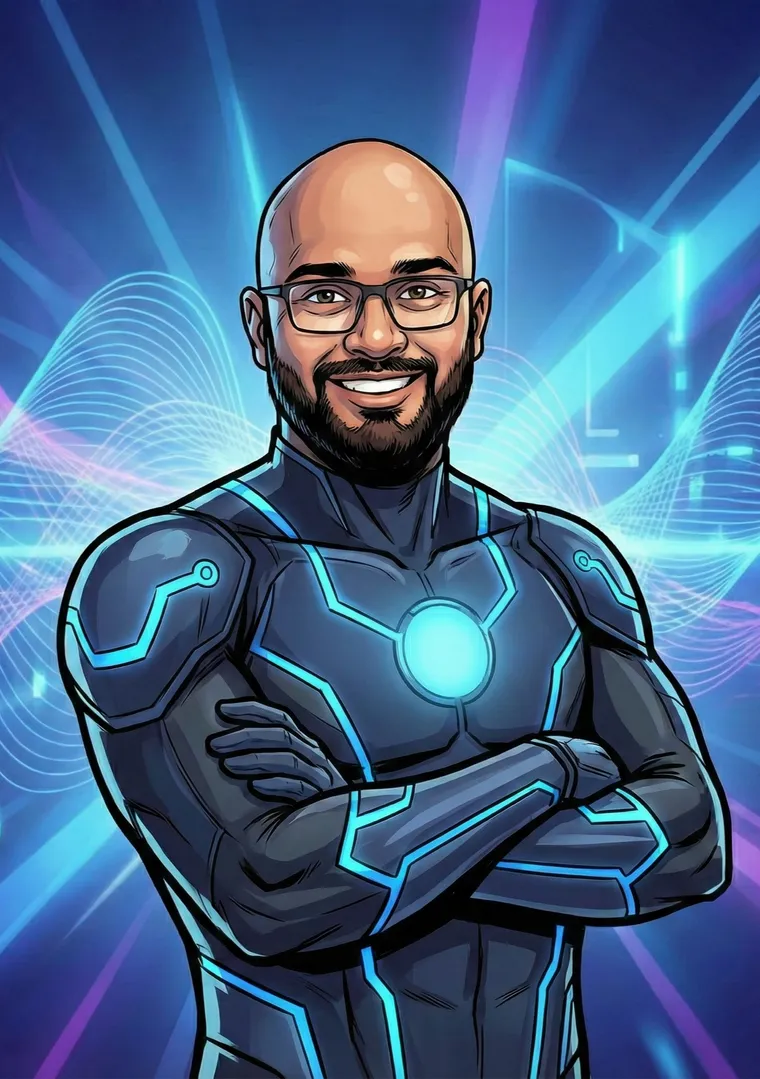 Lokesh Zope drawn as a superhero on a Frelo thank-you card